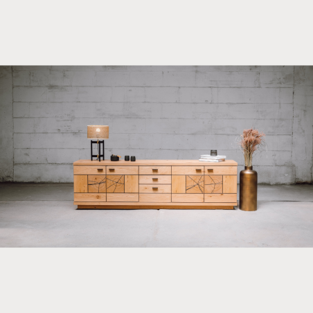 Comoda Tv Cu 4 Usi si 3 Sertare Dakota, Furniruit, 225.3 Cm-01