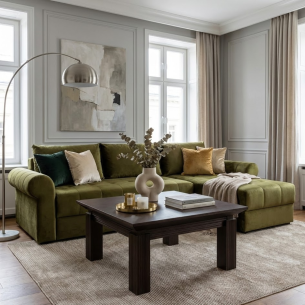 Coltar Extensibil Dreapta Trendy, 5 Locuri, Lada Depozitare, Verde, 275 Cm