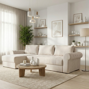 Coltar Extensibil Stanga Trendy, 5 Locuri, Lada Depozitare, Crem, Wind 5, 275 Cm