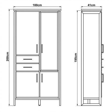 Vitrina Cu 3 Usi Si 2 Sertare Reno, Smoked Oak, Furnir Din Lemn Masiv, 100 Cm-01
