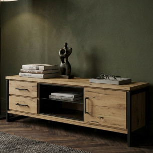 Comoda Tv Cu Furnir Din Lemn Masiv Reno Smoked Oak, 170 Cm