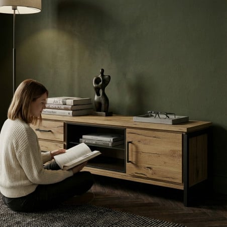 Comoda Tv Cu Furnir Din Lemn Masiv Reno Smoked Oak, 170 Cm-01