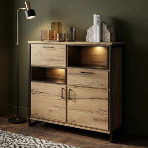 Bufet Cu 3 Usi, 1 Sertar Si 2 Nise Reno, Smoked Oak, Furnir Din Lemn Masiv, 131.5 Cm