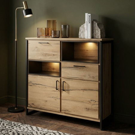 Bufet Cu 3 Usi, 1 Sertar Si 2 Nise Reno, Smoked Oak, Furnir Din Lemn Masiv, 131.5 Cm-01