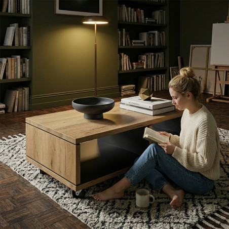 Masa Cafea Reno Cu 2 Nise, Smoked Oak, Furnir Din Lemn Masiv, 120 Cm-01