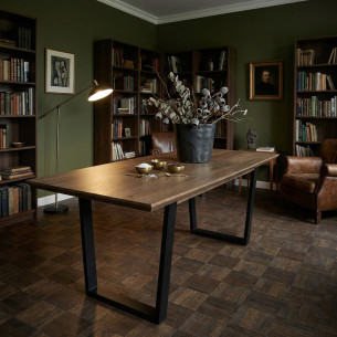 Masa Reno, Extensibila, Smoked Oak, Furnir Din Lemn Masiv, 180/230 x 90 x 77 Cm