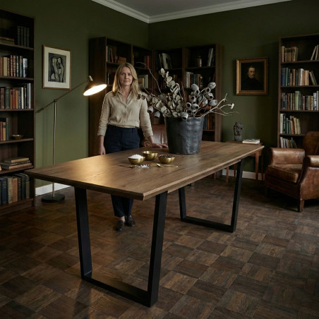 Masa Reno, Extensibila, Smoked Oak, Furnir Din Lemn Masiv, 180/230 x 90 x 77 Cm-01