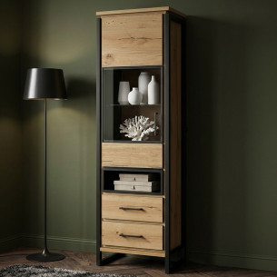 Vitrina Stanga Reno Cu 1 Usa Si 2 Sertare, Smoked Oak, 60 Cm