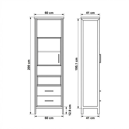 Vitrina Stanga Reno Cu 1 Usa Si 2 Sertare, Smoked Oak, 60 Cm-01