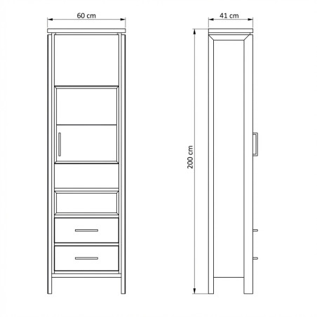 Vitrina Dreapta Reno Cu 1 Usa Si 2 Sertare, Smoked Oak, Furnir Din Lemn Masiv, 60 Cm-01