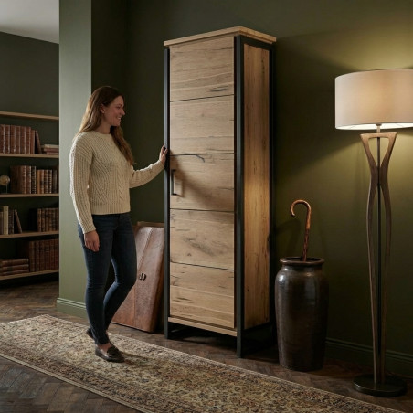 Dulap Reno Cu 1 Usa, Smoked Oak Furnir Din Lemn Masiv, 60 Cm-01