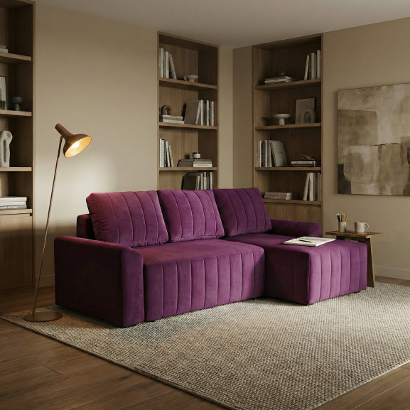 Coltar Extensibil Dreapta Mark, 4 Locuri, Lada Depozitare, Visiniu, 240 Cm