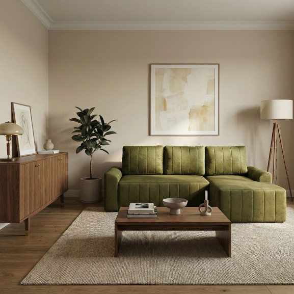 Coltar Extensibil Dreapta Mark, 4 Locuri, Lada Depozitare, Verde Olive, 240 Cm