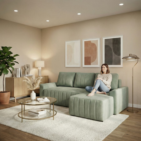 Coltar Extensibil Dreapta Mark, Catifea, 4 Locuri, Lada Depozitare, Verde, 240 Cm-01