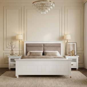 Pat Dormitor Saint Tropez, Dimensiune Saltea 180 x 200 Cm, Tablie Tapitata, Vopsit Alb