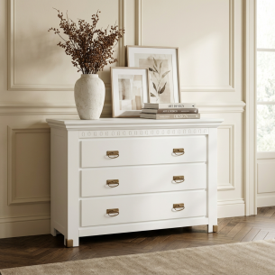 Comoda 3 Sertare Saint Tropez, Vopsit Alb, 132 Cm