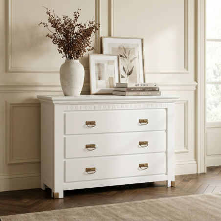 Comoda 3 Sertare Saint Tropez, Vopsit Alb, 132 Cm-01