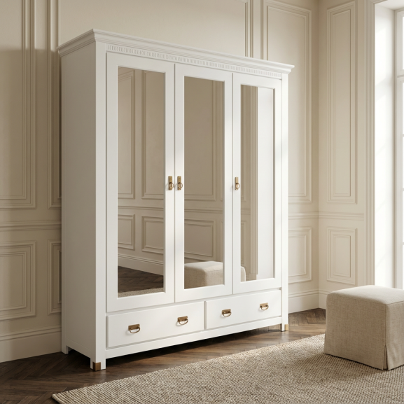 Dulap 3 Usi si 2 Sertare Saint Tropez, Vopsit Alb, 180 Cm