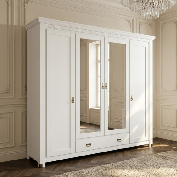 Dulap 4 Usi si 1 Sertar Saint Tropez, Vopsit Alb, 250 Cm