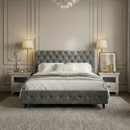 Pat Tapitat Cu Somiera Rabatabila Saint Tropez, Gri inchis, Dimensiune Saltea 180 x 200 Cm-01