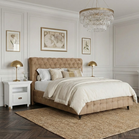 Pat Tapitat Cu Somiera Rabatabila Saint Tropez, Bej inchis, Dimensiune Saltea 160 x 200 Cm-01