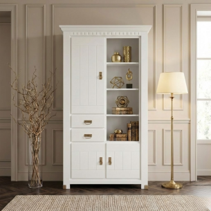 Vitrina Saint Tropez Cu 3 Usi Si 2 Sertare, Vopsit Alb, 111 Cm