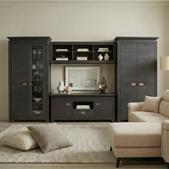 Set Mobila Living Saigon Cantori, Cu Dulap Si Vitrina, 350 Cm