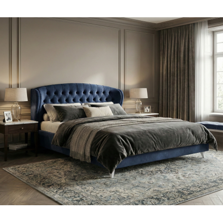 Pat Tapitat Verona, Dimensiune Saltea 120 x 200 Cm, Cu Somiera Rabatabila, Albastru Inchis-01