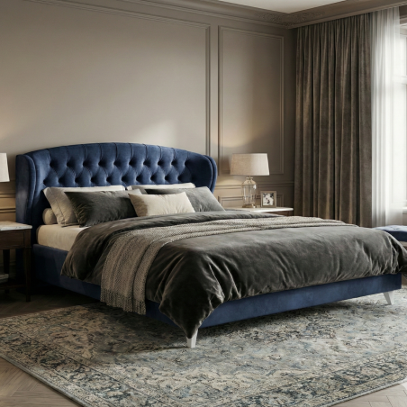 Pat Tapitat Cu Somiera Rabatabila Verona, Albastru Inchis, Dimensiune Saltea 180 x 200 Cm-01