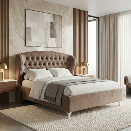 Pat Tapitat Cu Somiera Rabatabila Verona, Maro,Dimensiune Saltea 180 x 200 Cm-01