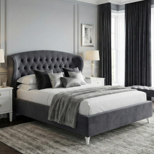 Pat Tapitat Cu Somiera Rabatabila Verona, Gri Inchis, Dimensiune Saltea 140 x 200 Cm