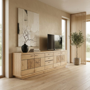 Comoda Tv Cu 4 Usi si 3 Sertare Dakota, Furniruit, 225.3 Cm