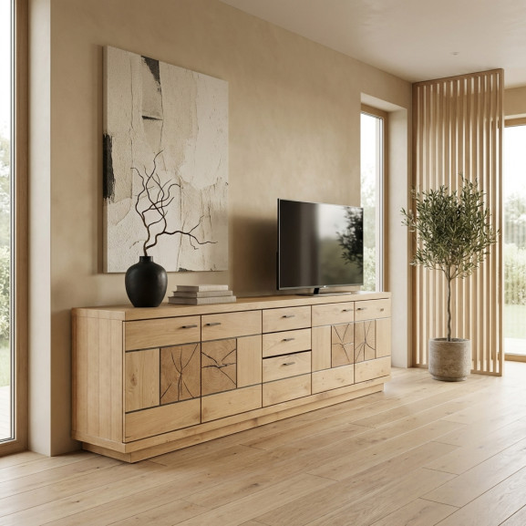 Comoda Tv Cu 4 Usi si 3 Sertare Dakota, Furniruit, 225.3 Cm