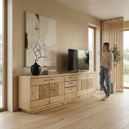 Comoda Tv Cu 4 Usi si 3 Sertare Dakota, Furniruit, 225.3 Cm-01