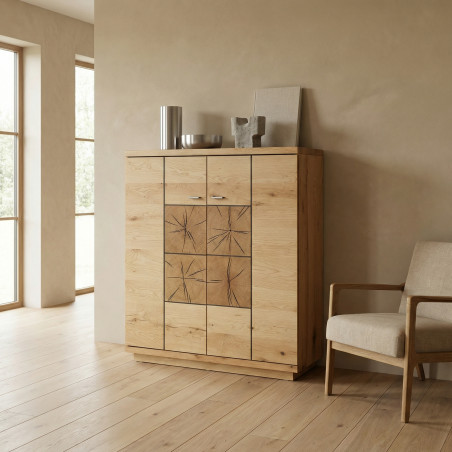 Comoda Bar Cu 2 Usi Dakota, Furniruit, Stejar Salbatic, 120 Cm-01