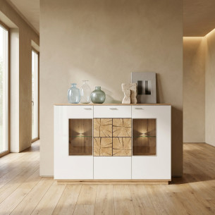 Bufet Dakota Cu 3 Usi Si 1 Sertar Alb Si Natur, 170 Cm