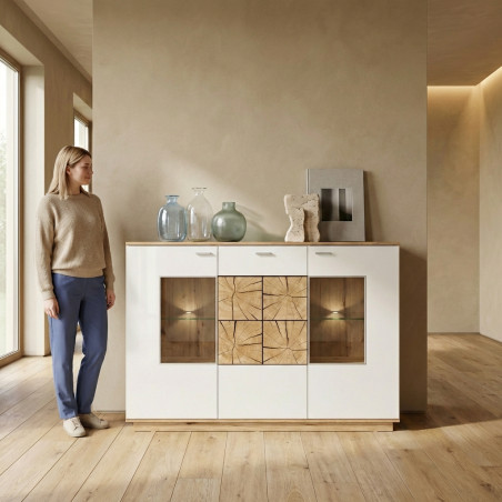 Bufet Dakota Cu 3 Usi Si 1 Sertar Alb Si Natur, 170 Cm-01