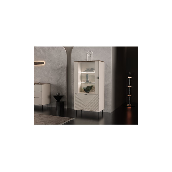 Vitrina Mica Cu 1 Usa Miracle, Cashmere, 63 Cm