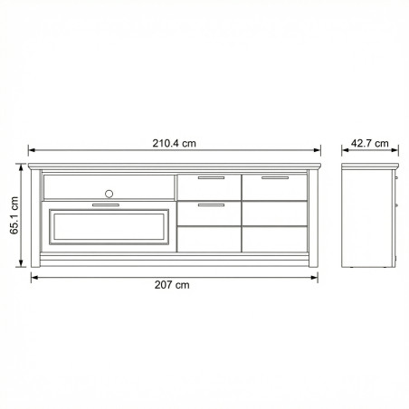 Comoda Tv Cu 3 Usi, 1 Sertar Si 1 Nisa Thuxon Alb, Vopsit Si Furniruit Stejar, 210.4 Cm-01