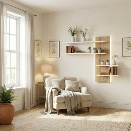 Raft Suspendat Thuxon Alb, Furniruit Stejar, 145 Cm-01