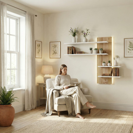 Raft Suspendat Thuxon Alb, Furniruit Stejar, 145 Cm-01