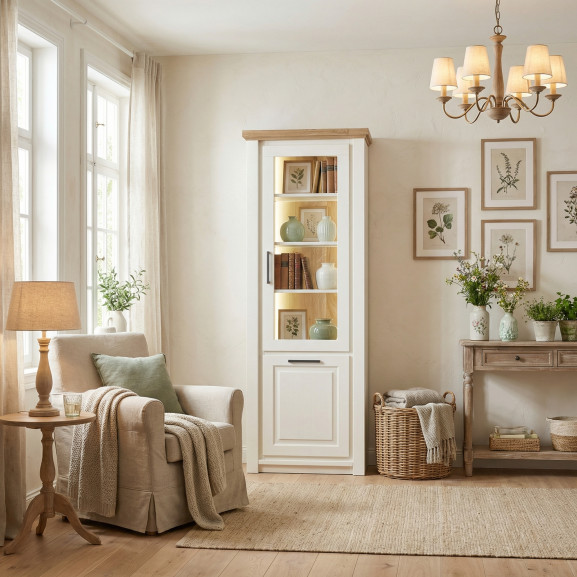 Vitrina Cu 1 Usa Dreapta/Stanga Thuxon, Vopsit Si Furniruit Stejar, 74.2 Cm