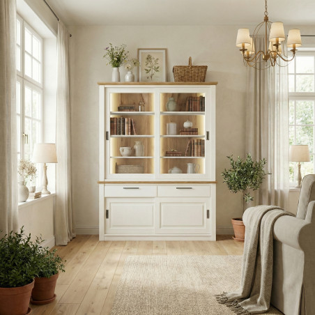 Bufet Cu Vitrina 2 Usi Thuxon Alb, Vopsit Si Furniruit, 147 Cm-01