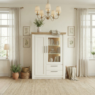 Comoda Bar Cu 2 Usi Si 2 Sertare Thuxon Alb, Vopsit Si Furniruit Stejar, 106.9 Cm