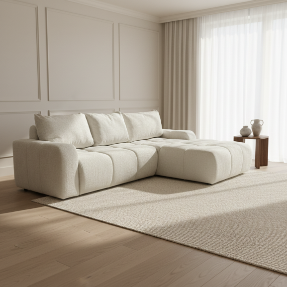 Coltar Extensibil Dreapta Kyoto, Lada Depozitare, 5 Locuri, Onyx 1 Ivory, 246 Cm