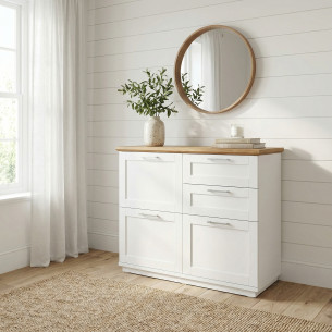 Pantofar 3 Usi Si 2 Sertare Alpina, Vopsit Alb, Furniruit, 111.7 Cm