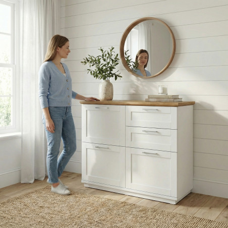 Pantofar 3 Usi Si 2 Sertare Alpina, Vopsit Alb, Furniruit, 111.7 Cm-01