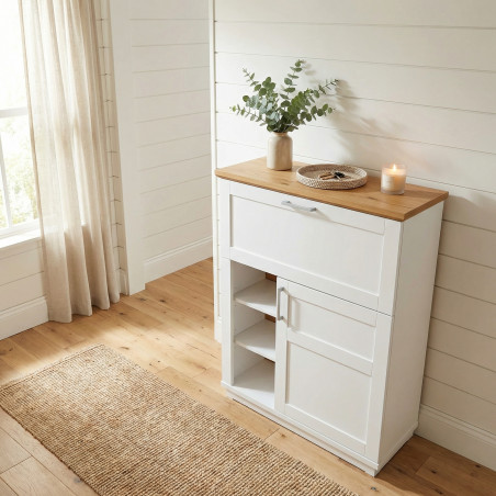 Secretar Cu 2 Usi Si 2 Polite Alpina, Vopsit Alb, Furniruit, 89.5 Cm-01