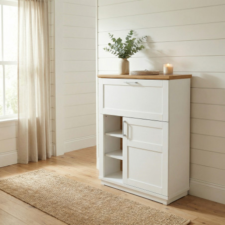 Secretar Cu 2 Usi Si 2 Polite Alpina, Vopsit Alb, Furniruit, 89.5 Cm-01