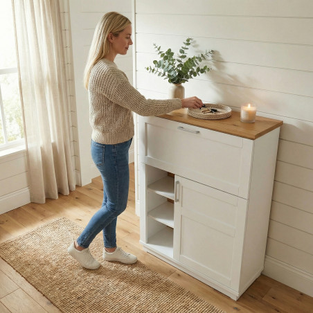 Secretar Cu 2 Usi Si 2 Polite Alpina, Vopsit Alb, Furniruit, 89.5 Cm-01